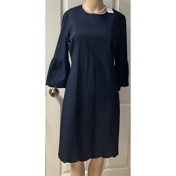 J. Mclaughlin NWT Sz 4 Elle 3/4 Bell Sleeve Scalloped Hem Navy Dress $198 - Picture 1 of 8